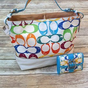 Coach Multicolor Shoulder Bag with Blue Accents